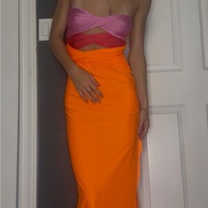 Elegant Pink and Orange Maxi Dress